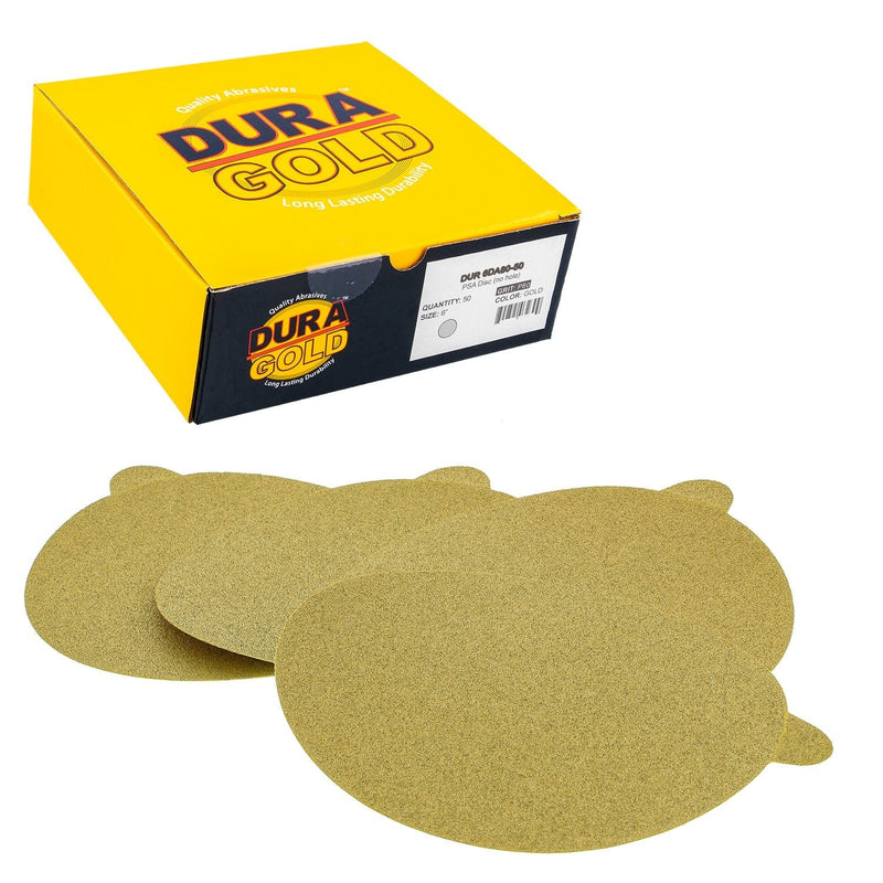 Dura-Gold Premium 6" Gold PSA Sanding Discs - 80 Grit (Box of 50) - Self Adhesive Stickyback Sandpaper for DA Sander, Finishing Coarse-Cut Abrasive - Sand Automotive Car Paint, Woodworking Wood, Metal 80-Grit - NewNest Australia