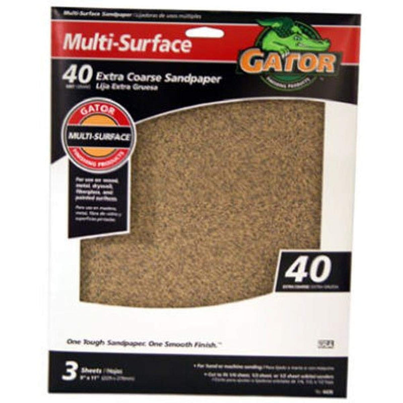 ALI INDUSTRIES Gator Finishing 4439 40 Grit Aluminum Oxide Sanding Sheets (3 Pack), 9" x 11" - NewNest Australia