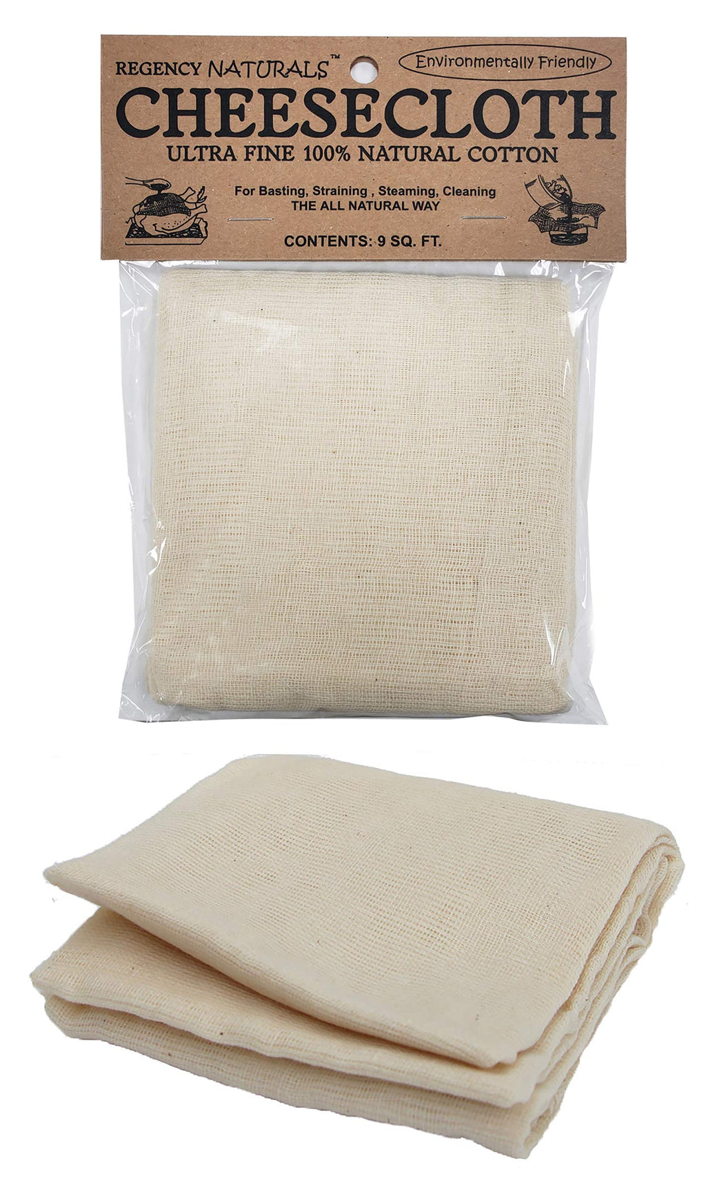 NewNest Australia - Regency Wraps Natural Ultra Fine Cheesecloth 100% Cotton, For Basting Turkey and Poultry, Straining Soups and Sauces & Making Cheese, single pack, 9 Sq.Ft Single Pack, 9 sq. ft. 