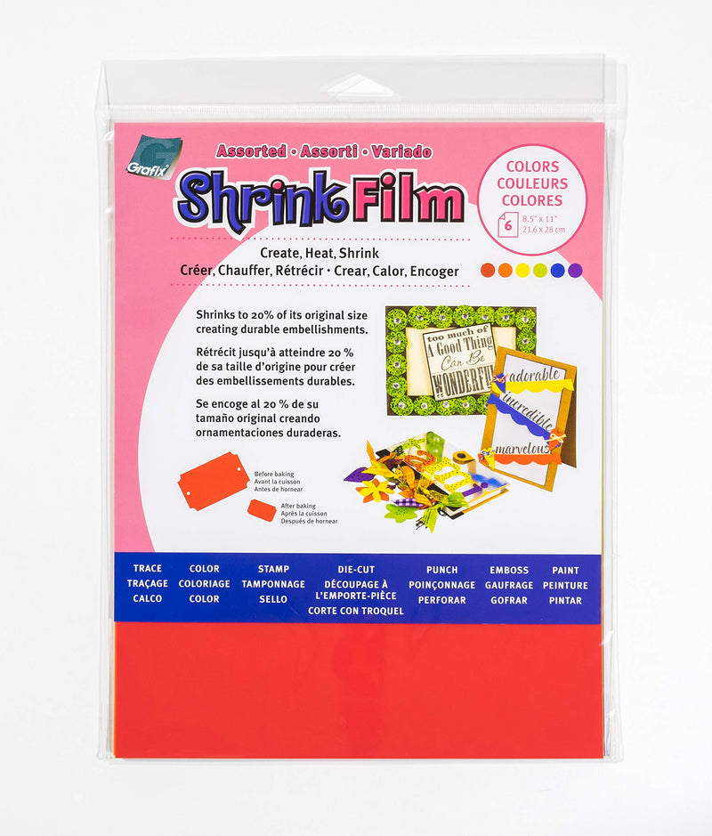 Grafix Film Assorted, 8.5 x 11”, Pack of 6, Opaque Sheets, Design Your Art and Shrink It to Create Jewelry, Embellishments, Paper, 6 Fl Oz - NewNest Australia