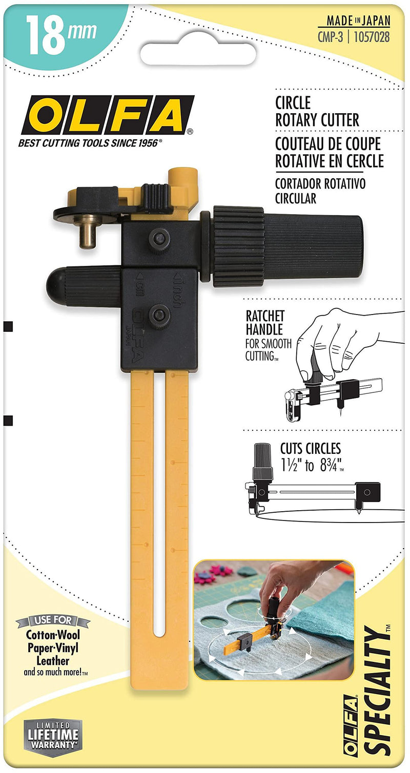 OLFA 18mm Rotary Circle Cutter (CMP-3) - Adjustable Rotary Blade Cutter w/ Ratchet Handle Cuts Perfect Circles for Crafts, Sewing, Quilting, Replacement Blade: OLFA RB18-2 - NewNest Australia