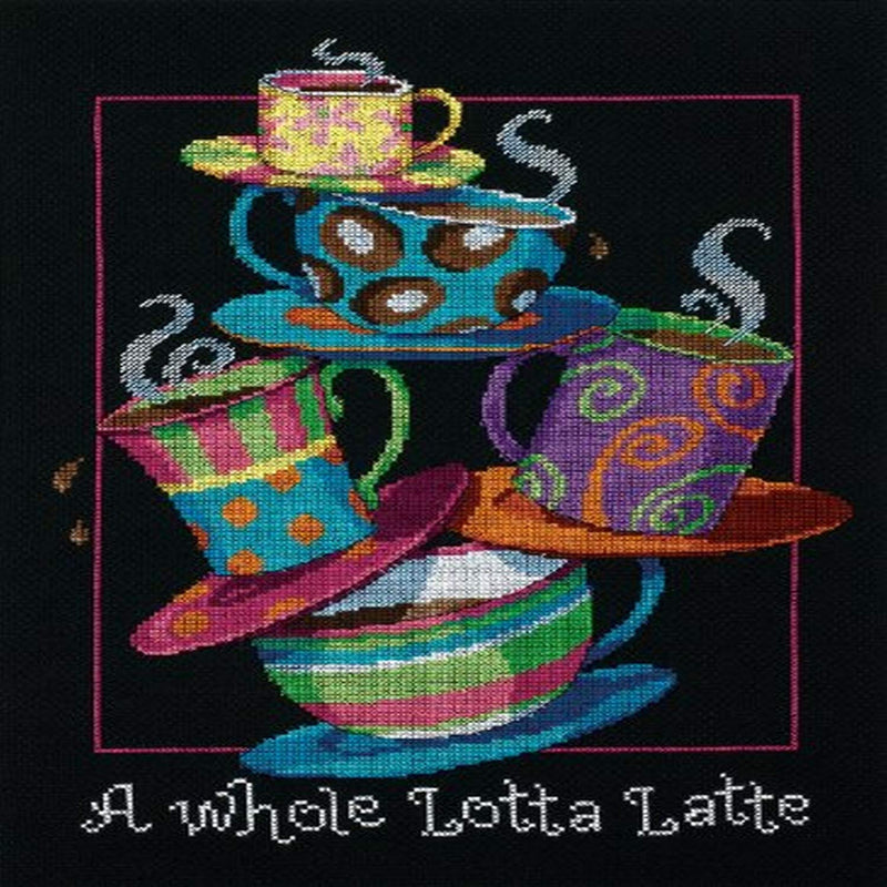 Dimensions 'A Whole Lotta Latte' Counted Cross Stitch Kit, 14 Count Black Aida, 11" x 14" A Whole Lotta Latte - NewNest Australia