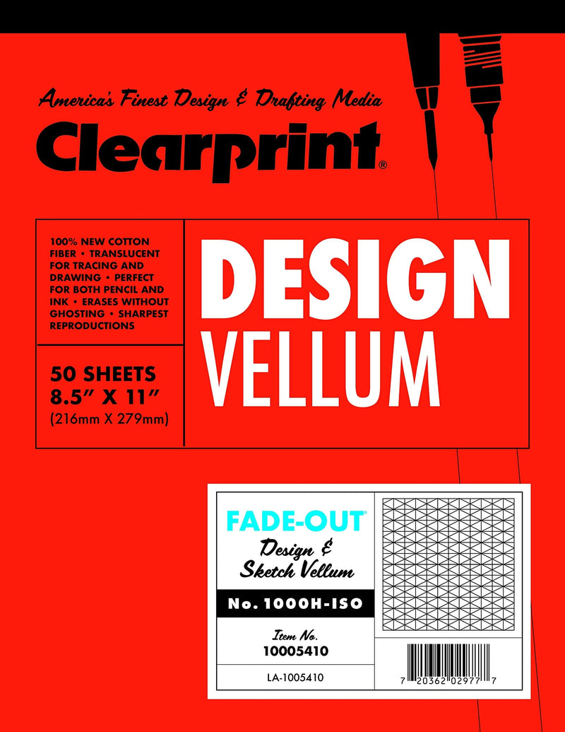 Clearprint Vellum Pad with 30-Degree Isometric Fade-Out Grid, 8.5x11 Inches, 16 lb., 60 GSM, 1000H 100% Cotton, 50 Translucent White Sheets, 1 Each (10005410) - NewNest Australia