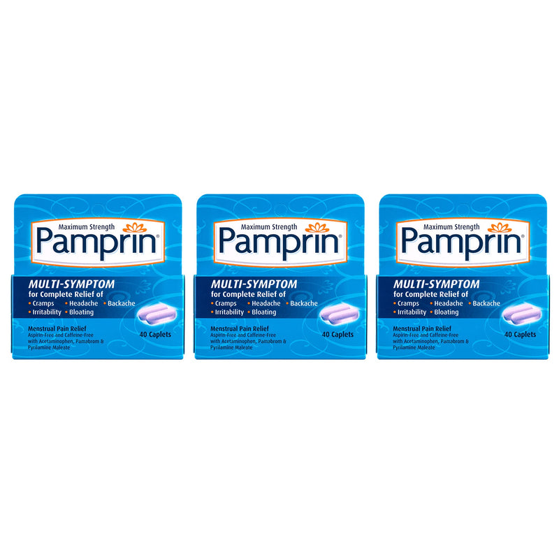 Pamprin Maximum Strength Multi-Symptom Menstrual Relief Tablets, 40-Count Boxes (Pack of 3) - NewNest Australia