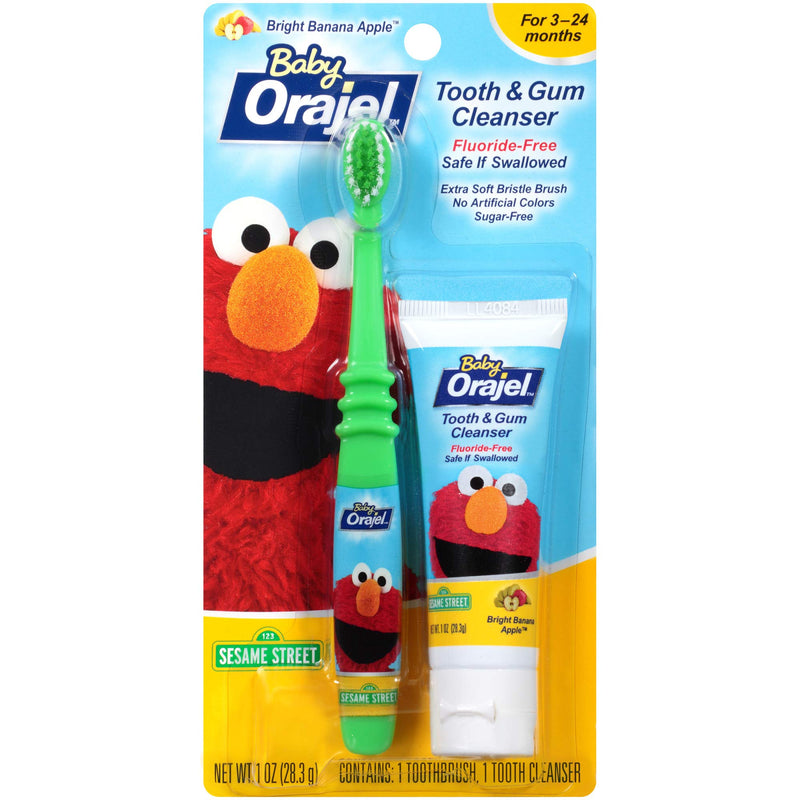 Orajel Elmo Fluoride-Free Tooth & Gum Cleanser with Toothbrush, Combo Pack, Banana Apple Flavored Non-Fluoride, 1 oz. - NewNest Australia