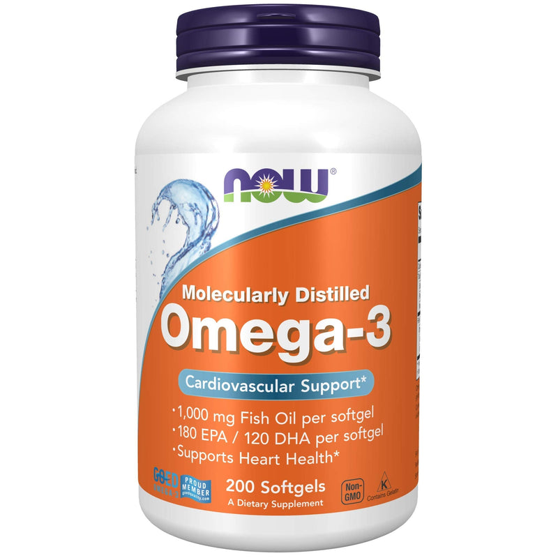 Now Supplements Omega-3 180 EPA / 120 DHA, Molecularly Distilled, Cardiovascular Support*, 200 Softgels (1652) - NewNest Australia