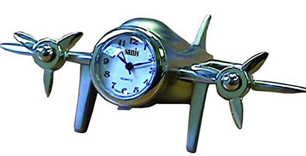 NewNest Australia - Sanis Enterprises Prop Airplane Clock, 4 by 2.5-Inch, Silver 