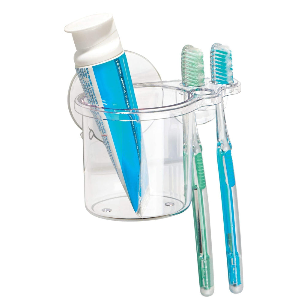 iDesign BPA-Free Plastic Bathroom Suction Toothbrush Holder - 3.5" x 6" x 5.3", Clear - NewNest Australia