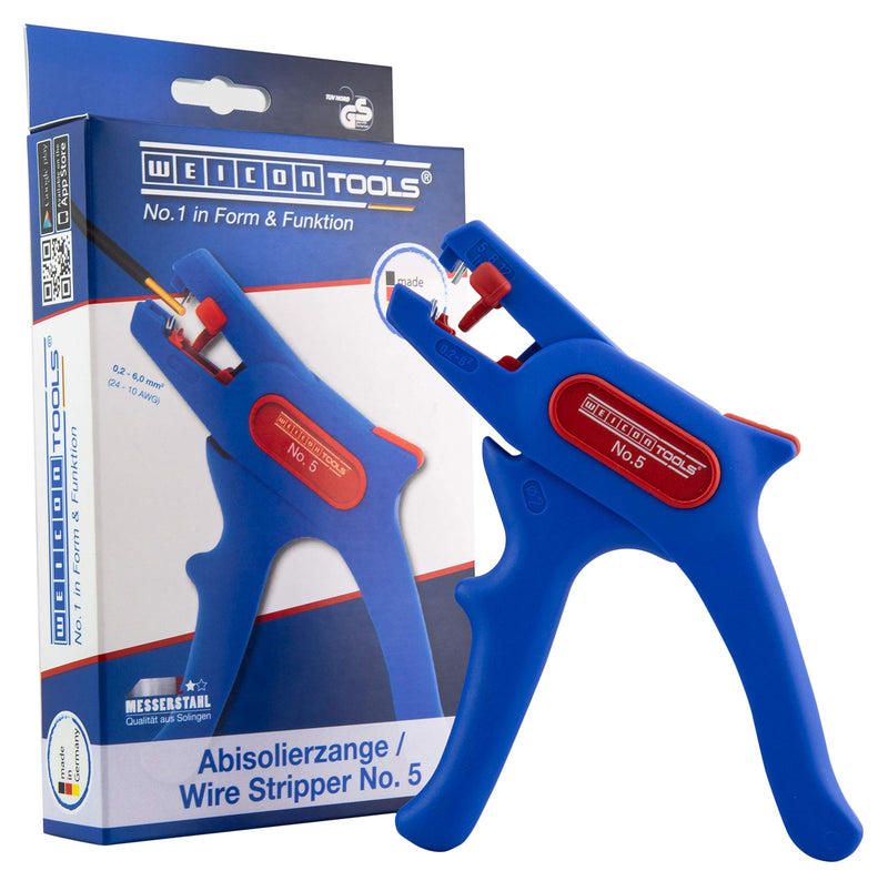 WEICON Wire Stripper No. 5 | Wire Stripper Adjustable 24-10 AWG ( 0.2-6.0 mm²) | Wire Stripping Pliers with Side Cutter up to 2.0 mm | Stripping of Round Cables |TÜV | Blue/red | 100 (51000005) - NewNest Australia