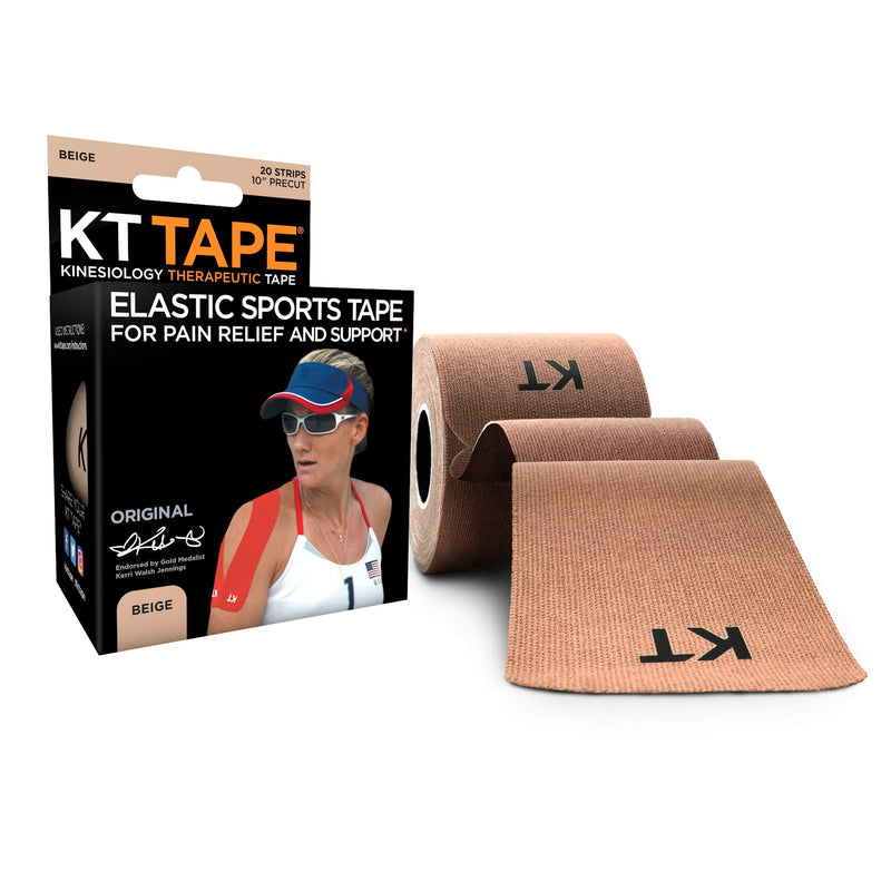 KT Tape Original Cotton Elastic Kinesiology Therapeutic Athletic Tape, 20 Pack, 10” Cut Strips Beige - Precut - NewNest Australia