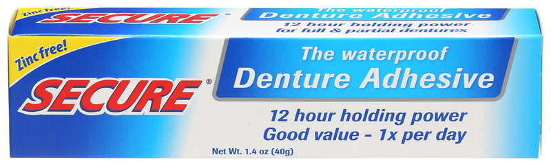Secure Waterproof Denture Adhesive - Zinc Free - Extra Strong Hold For Upper, Lower or Partials - 1.4 oz - NewNest Australia