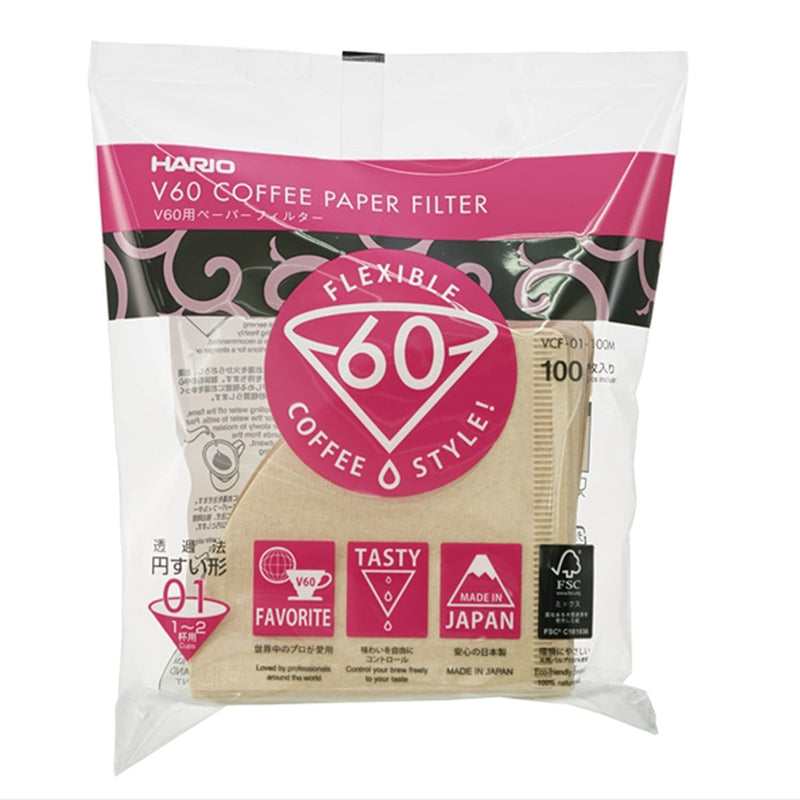 Hario V60 Paper Coffee Filters Single Use Pour Over Cone Filters Size 01 Natural, 100 count - NewNest Australia