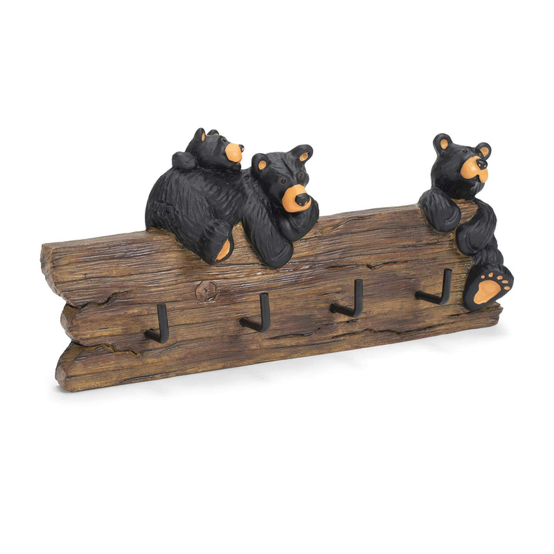 NewNest Australia - Black Bear Family 3.5 x 7.5 Hand-cast Resin Figurine Key Holder 