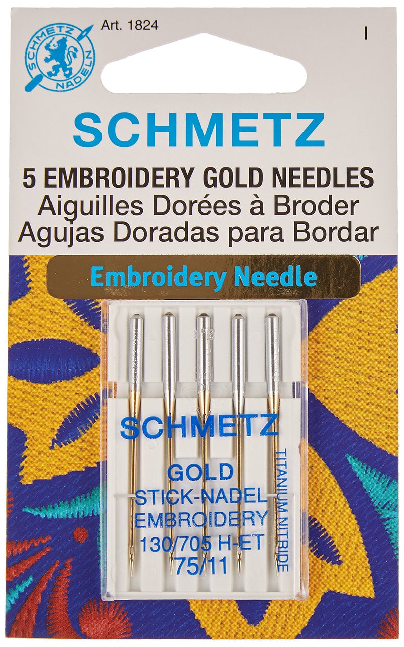 Schmetz 1824 Embroidery Needles, 11/75, Pack of 5, Gold - NewNest Australia