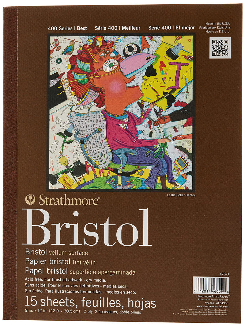 Strathmore 475-3, 400 Series Bristol, 2-Ply Vellum, 9"x12" Tape Bound, 15 Sheets , White 9"x12" - NewNest Australia