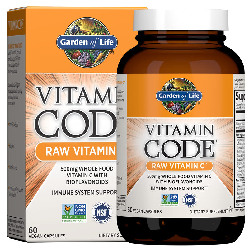 Garden of Life Whole Food Vitamin C Code Raw Capsules, 500mg, Fruit & Veggie Blend, Probiotics Supplements for Adults, Vegan, Gluten Free, Orange, 60 Count 60 Count (Pack of 1) - NewNest Australia