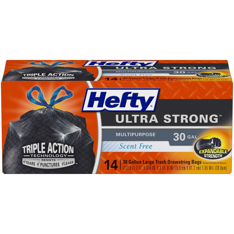 Hefty Ultra Strong Multipurpose Large Trash Bags, Black, Unscented, 30 Gallon, 14 Count Unscented - 14 Count - NewNest Australia
