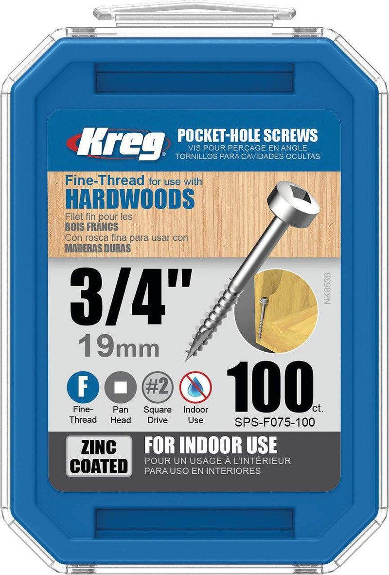 KREG SPS-F075-100 Pocket Screws, 3/4" #6 Fine-Thread, Pan-Head (100 Count), Zinc Оne Расk - NewNest Australia