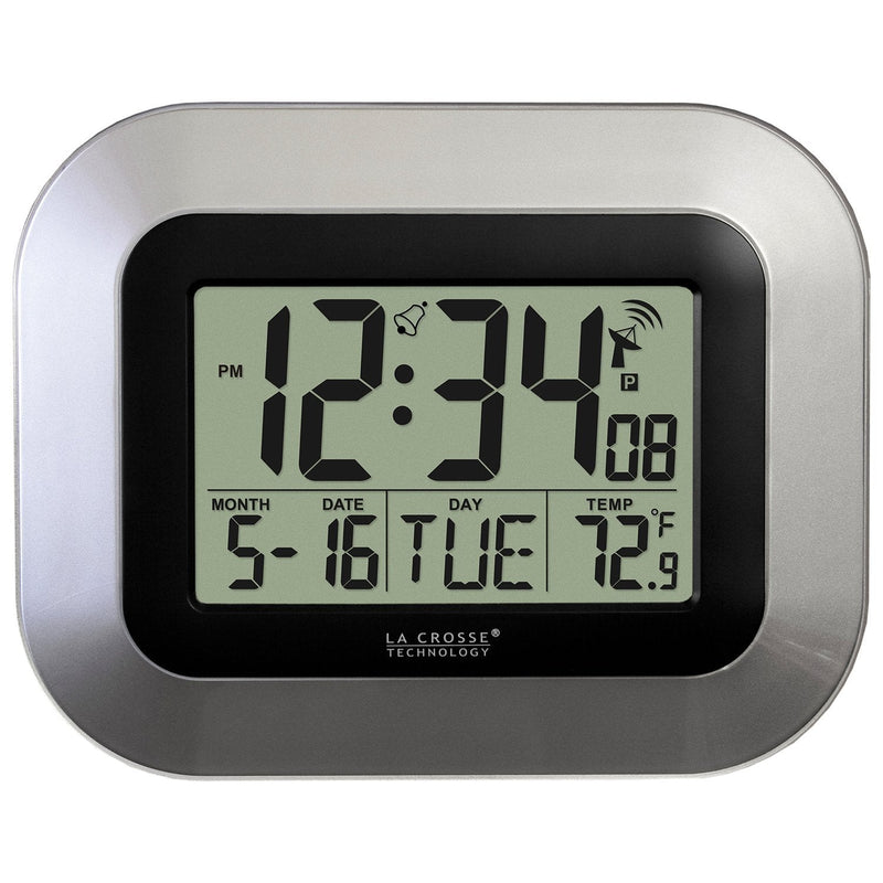 NewNest Australia - La Crosse Technology WT-8005U-S Atomic Digital Wall Clock with Indoor Temperature, Silver 
