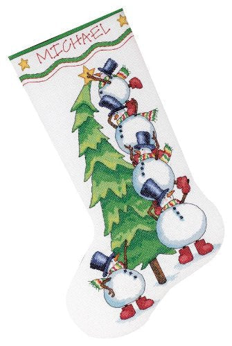 Dimensions Counted Cross Stitch 'Trimming The Tree' Personalized Christmas Stocking Kit, 14 Count White Aida, 16'' - NewNest Australia