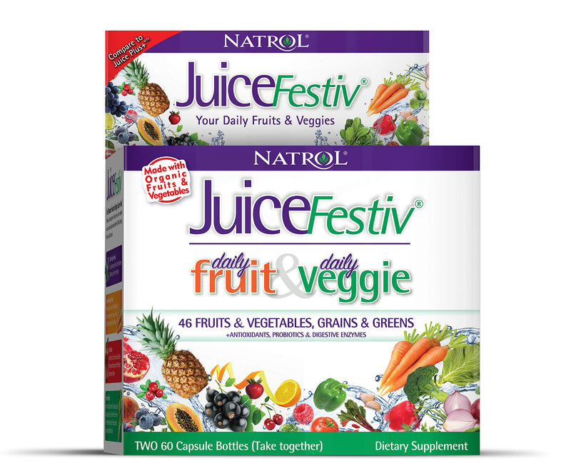 Natrol Juicefestiv Daily Fruits and Veggies Capsules with SelenoExcell for Improved Metabolism, Boosts Energy and Well-Being, 120 Count - NewNest Australia