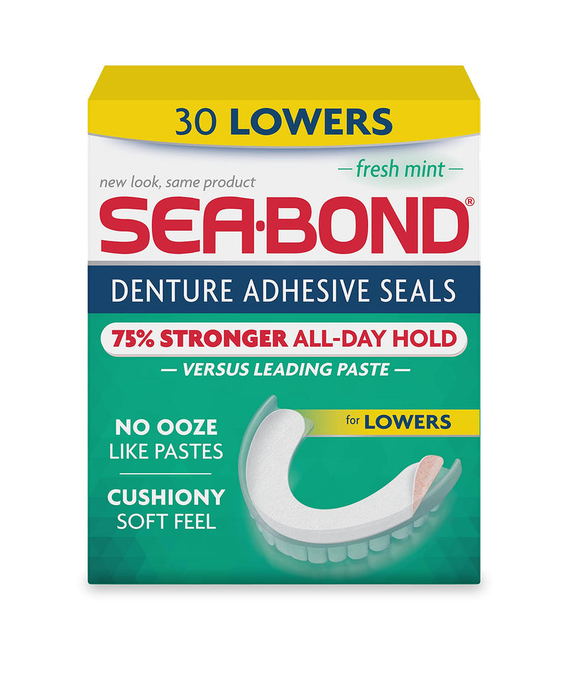 Sea Bond Secure Denture Adhesive Seals, Fresh Mint Lowers, Zinc Free, All Day Hold, Mess Free, 30 Count 30 Count (Pack of 1) - NewNest Australia