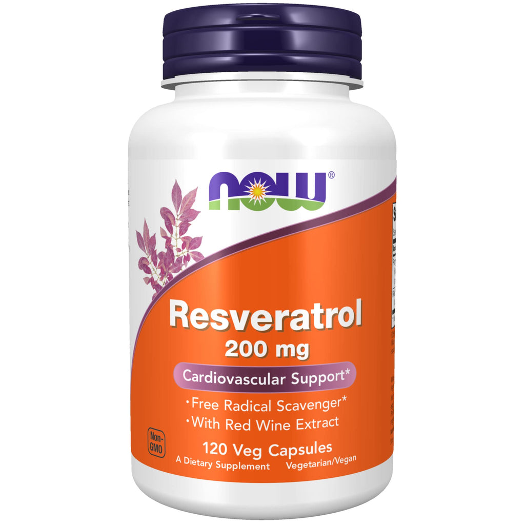 NOW Supplements, Natural Resveratrol 200 mg with Red Wine Extract, 120 Veg Capsules - NewNest Australia