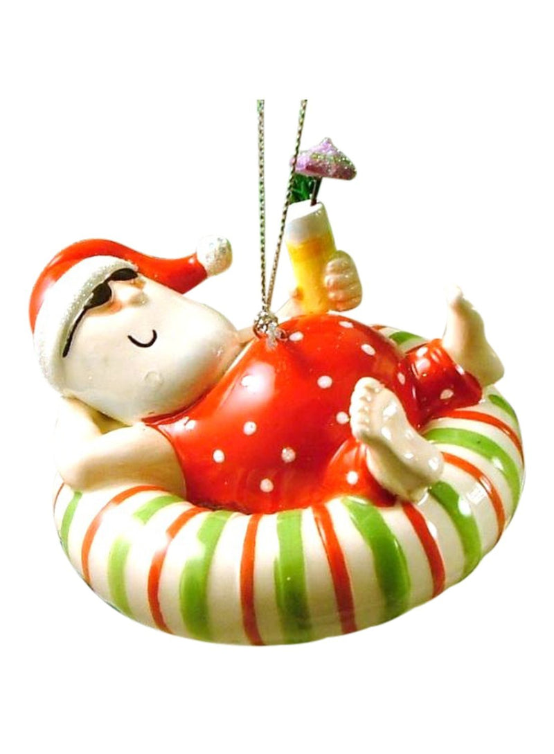 NewNest Australia - Cape Shore Santa Relaxing on an Inner Tube Float with a Tropical Drink Ornament 