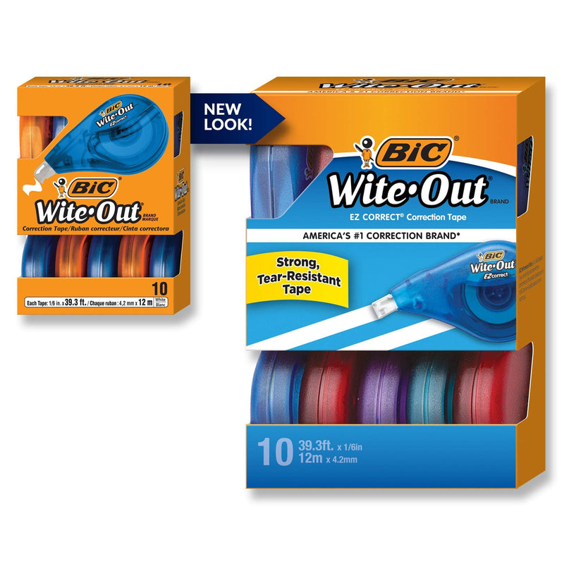 BIC Wite-Out Brand EZ Correct Correction Tape, White, 10-Count, Translucent Dispenser Shows How Much Tape is Remaining 10 Count - NewNest Australia