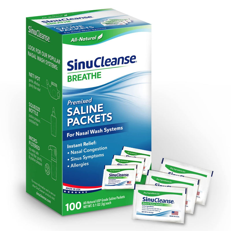 SinuCleanse Pre-Mixed Saline Packets for Nasal Wash Irrigation Systems, 100 Count-All-Natural, Pharmaceutical Grade, and PH Balanced Saline Packet Refills - 100 - NewNest Australia