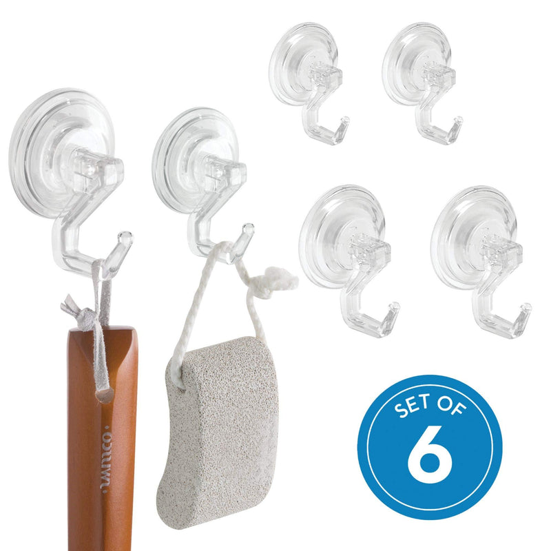 NewNest Australia - iDesign Plastic Power Lock Suction Cup Hooks for Hanging Loofahs, Towels in Master, Guest, Kids' Bathroom, Set of 6, Clear 