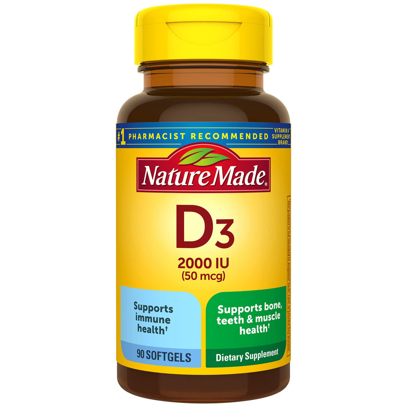 Nature Made Vitamin D3, 90 Softgels, Vitamin D 2000 IU (50 mcg) Helps Support Immune Health, Strong Bones and Teeth, & Muscle Function, 250% of the Daily Value for Vitamin D in One Daily Softgel 90 Count - NewNest Australia