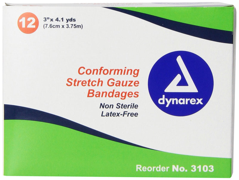 Dynarex Non Sterile Stretch Gauze Bandage Roll,3" x 4.1yd, 12 Count 12 Count (Pack of 1) - NewNest Australia