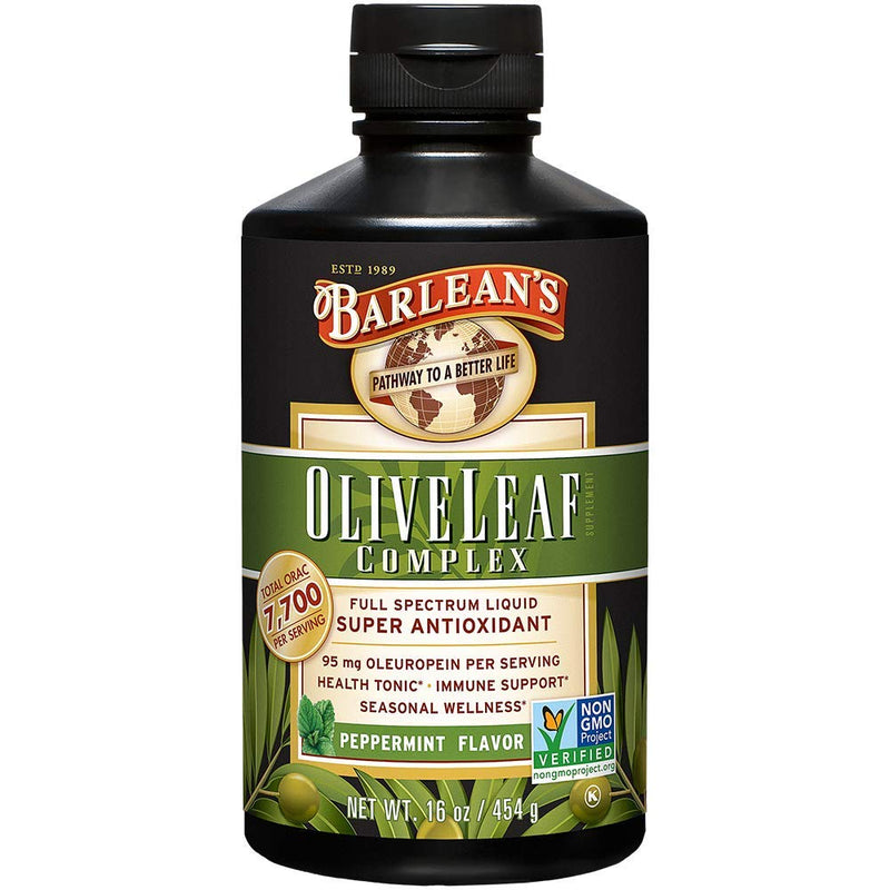 Barlean's Peppermint Olive Leaf Complex with 7,700 ORAC and 95mg Oleuropein - Non-GMO, Sustainably Sourced, Kosher - 16-Ounces - NewNest Australia
