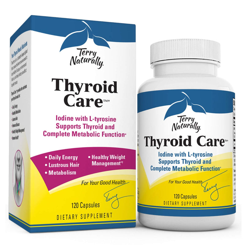 Terry Naturally Thyroid Care - Iodine + L-Tyrosine, 120 Capsules - Thyroid Support Supplement, Promotes Energy, Metabolism & Lustrous Hair - Non-GMO, Gluten-Free, Kosher - 60 Servings 120 Count (Pack of 1) - NewNest Australia