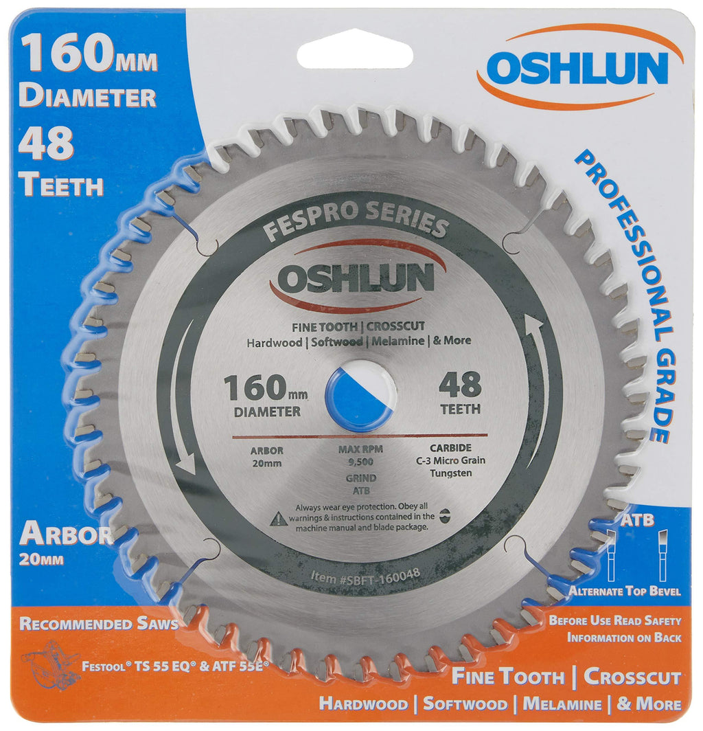 Oshlun SBFT-160048 160mm 48 Tooth FesPro Crosscut ATB Saw Blade with 20mm Arbor for Festool TS 55 EQ, DeWalt DWS520, and Makita SP6000K 48 Tooth Crosscut - NewNest Australia