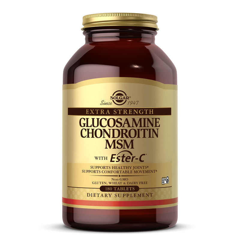 Solgar Extra Strength Glucosamine Chondroitin MSM w/ Ester-C, 180 Tablets - Promotes Healthy Joints, Supports Comfortable Movement & Collagen Formation - Non-GMO, Gluten Free, Dairy Free - 60 Servings - NewNest Australia