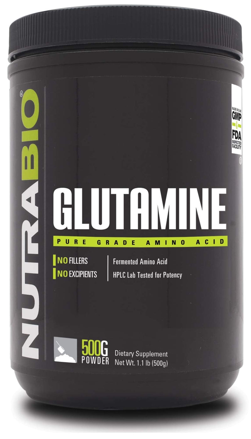 NutraBio L-Glutamine Powder - Amino Acid - Pure Grade: Absolutely no Additives, Fillers or Excipients! - Muscle Recovery Supplement - (500 Grams) 1.1 Pound (Pack of 1) - NewNest Australia
