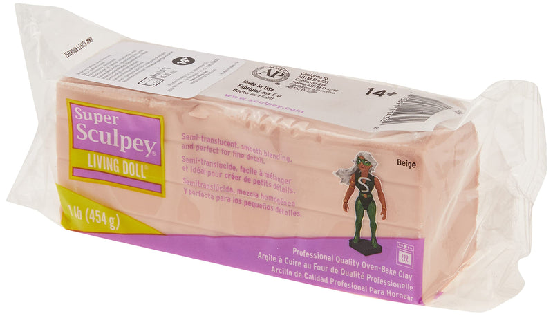 Super Sculpey Living Doll Beige, Premium, Non Toxic, Soft, Sculpting Modeling Polymer, Oven Bake Clay, 1 pound bar. Great for all advanced sculptors, artists and doll makers - NewNest Australia