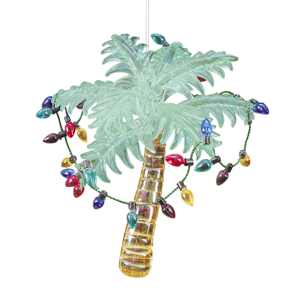 NewNest Australia - Glass Tropical Palm Tree Ornament with Holiday Lights 4.25 Inches 