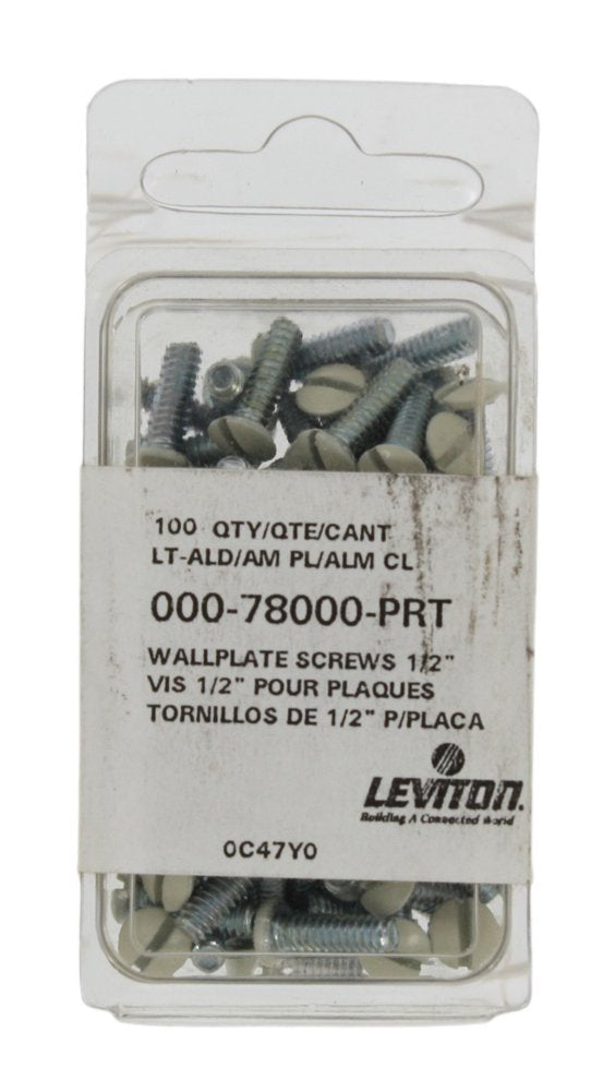 Leviton 78000-PRT 1/2-Inch Long 6-32 Thread, Oval Head Milled Slot Replacement Wallplate Screws, Light Almond - NewNest Australia