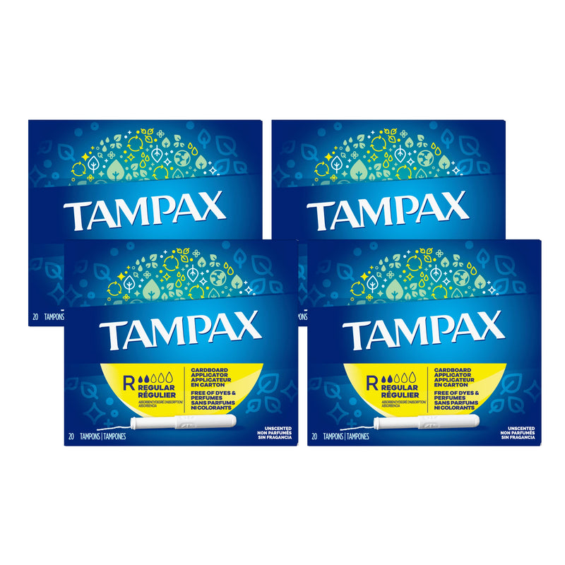 Tampax Cardboard Applicator Tampons, Regular Absorbency, 20 Count, Pack of 4 20 Count (Pack of 4) - NewNest Australia