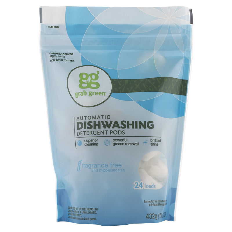 Grab Green Automatic Dishwashing Detergent Pods, 24 Count, Fragrance Free, Plant and Mineral Based, Superior Cleaning, Powerful Grease Removal, Brilliant Shine 24 Count (Pack of 1) - NewNest Australia