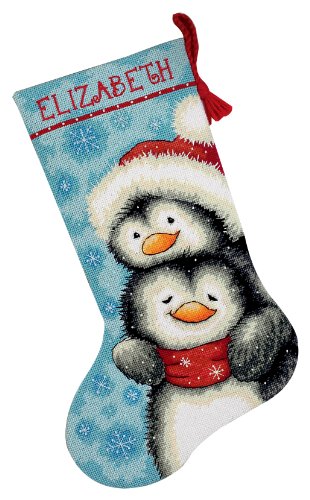 Dimensions Needlepoint Hugging Penguins Personalized Christmas Stocking Kit, Printed 12 Mesh Canvas, 16'' - NewNest Australia