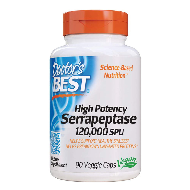 Doctor's Best High Potency Serrapeptase, Non-GMO, Gluten Free, Vegan, Supports Healthy Sinuses, 120,000 SPU, 90 Count - NewNest Australia