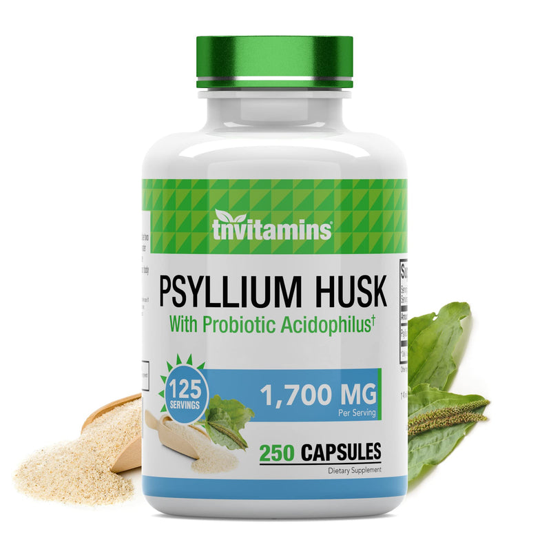 Psyllium Husk Capsules | 1700 MG - 250 Capsules | with Probiotic Acidophilus | Extra Strength Soluble & Dietary Fiber Supplement | Supports Digestive Health | by TNVitamins - NewNest Australia