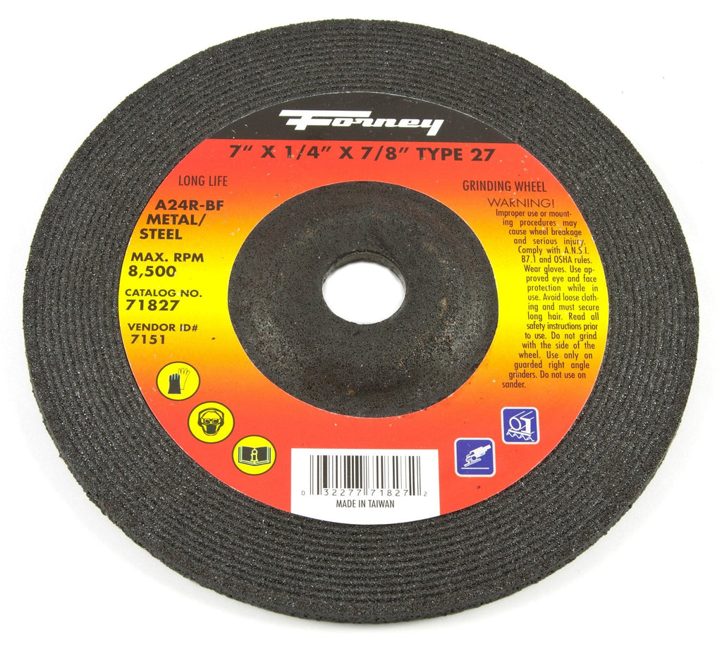 Forney 71827 Grinding Wheel with 7/8-Inch Arbor, Metal Type 27, A24R, 7-Inch-by-1/4-Inch - NewNest Australia