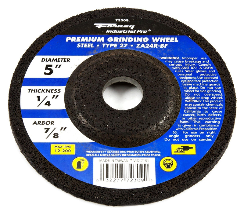 Forney 72309 Grinding Wheel, Type 27 Industrial Pro Metal with 7/8-Inch Arbor, ZA24R, 5-Inch-by-1/4-Inch - NewNest Australia