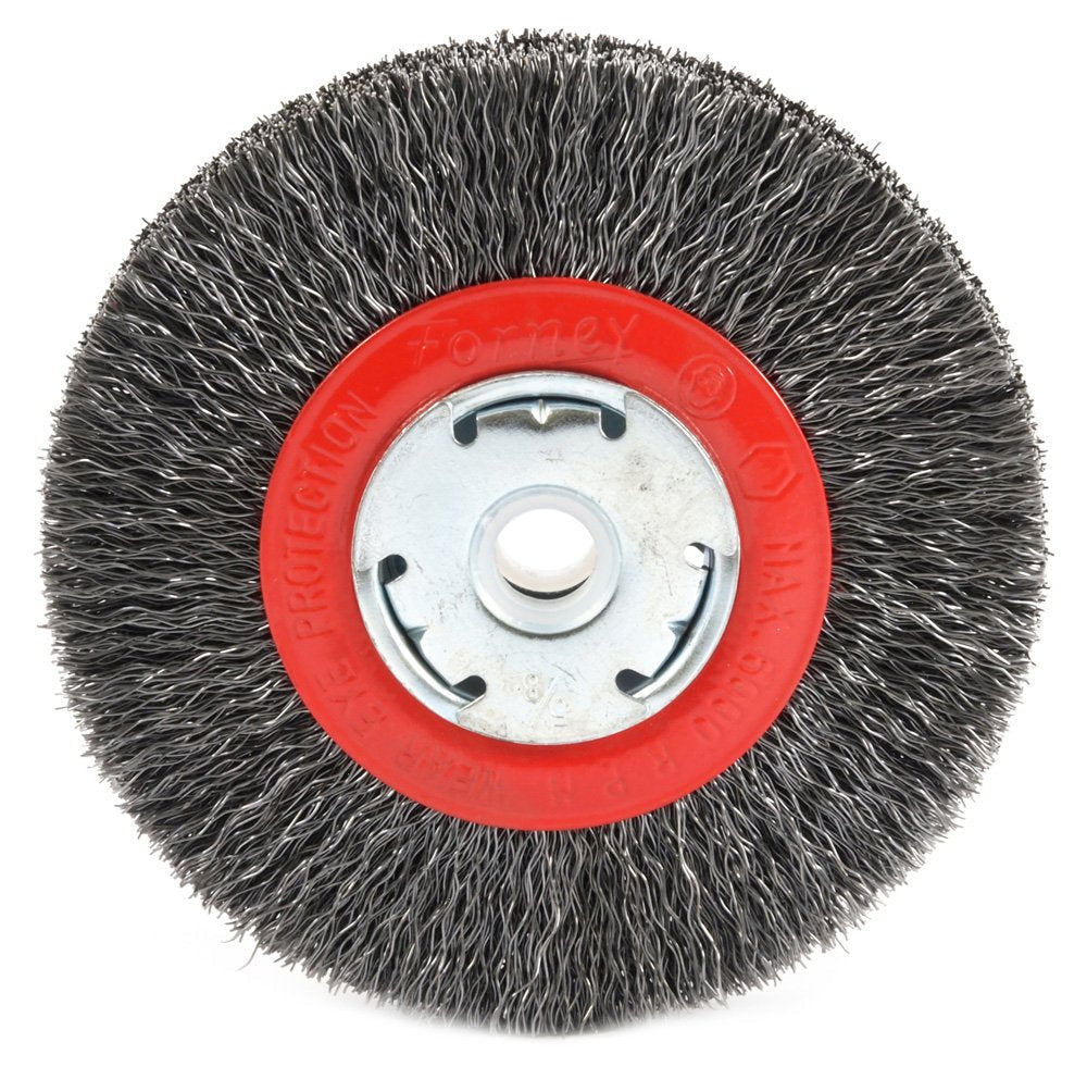 Forney 72761 Wire Bench Wheel Brush, Narrow Face Coarse Crimped with 1/2-Inch and 5/8-Inch Arbor, 5-Inch-by-.014-Inch - NewNest Australia