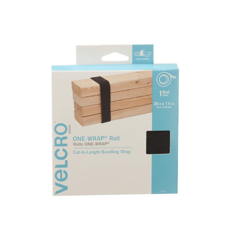 VELCRO Brand ONE-WRAP Roll Black | 30 Ft x 1-1/2 In | Reusable Self-Gripping Hook and Loop Tape | Cut Straps to Bundle Tie Materials and Tools in Garage Shed or Worksite - NewNest Australia